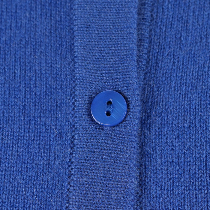 100% Cashmere Ladies Crew Cardigan - Cornflower - Heritage Of Scotland - XS