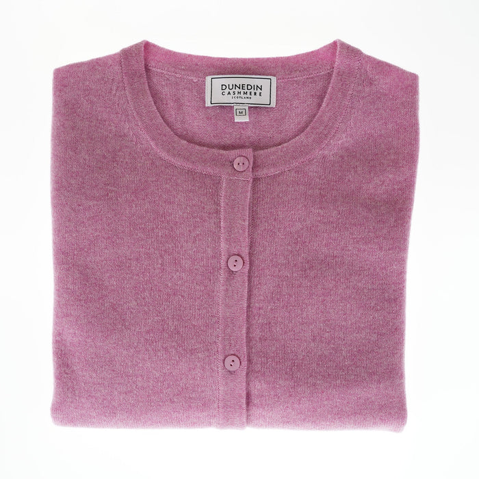 100% Cashmere Ladies Crew Cardigan - Marl Lilac - Heritage Of Scotland - XS