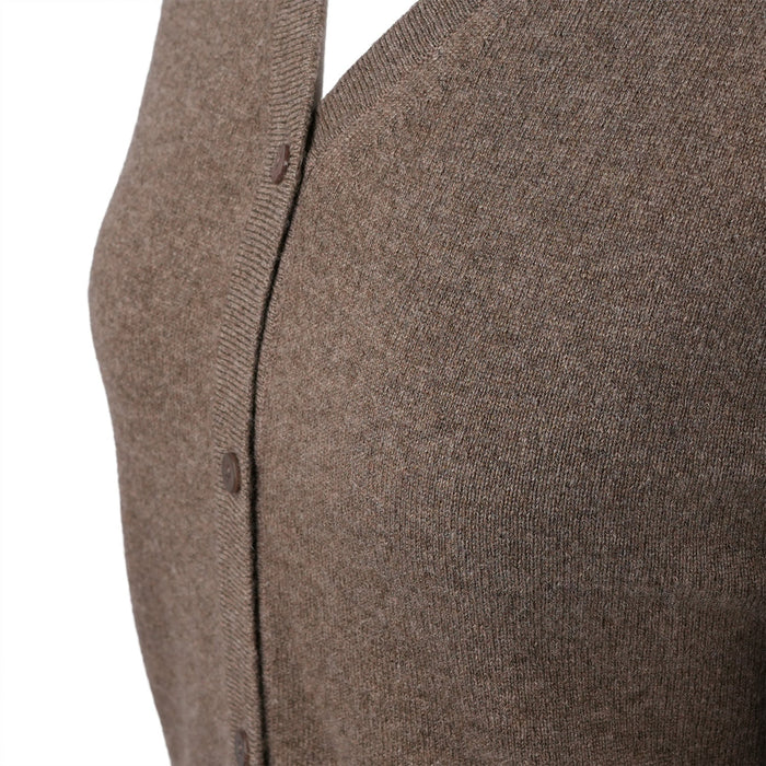 100% Cashmere Ladies V Neck Cardigan Olive - Heritage Of Scotland - XL