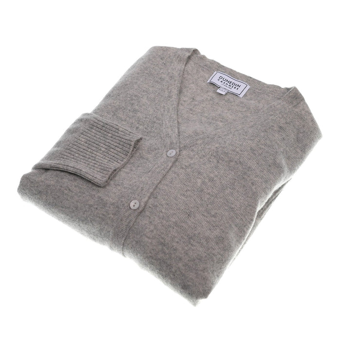 100% Cashmere Ladies V Neck Cardigan Oyster - Heritage Of Scotland - XS