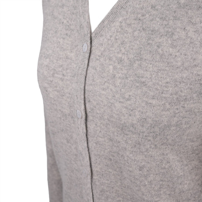 100% Cashmere Ladies V Neck Cardigan Oyster - Heritage Of Scotland - XS