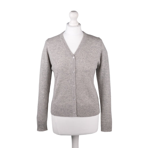 100% Cashmere Ladies V Neck Cardigan Oyster - Heritage Of Scotland - XS