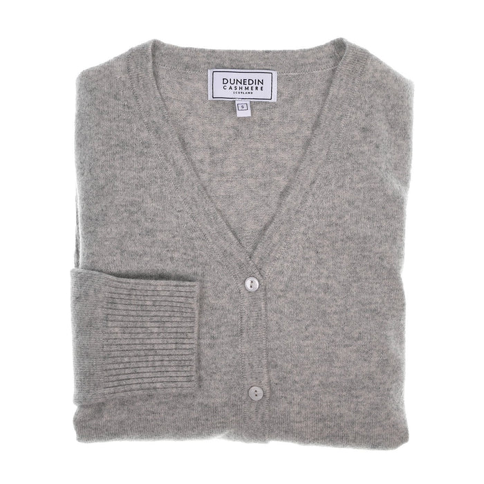 100% Cashmere Ladies V Neck Cardigan Oyster - Heritage Of Scotland - XS