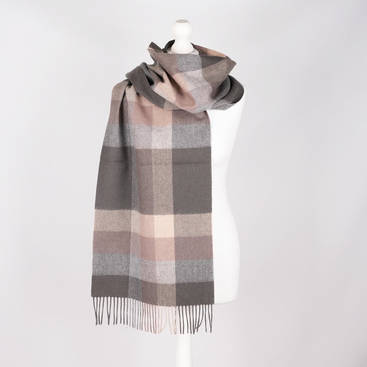 100% Lambswool Wide Scarf Soft Unisex Winter Wrap Heritage of Scotland - Galaxy Check Deep Taupe - Heritage Of Scotland -