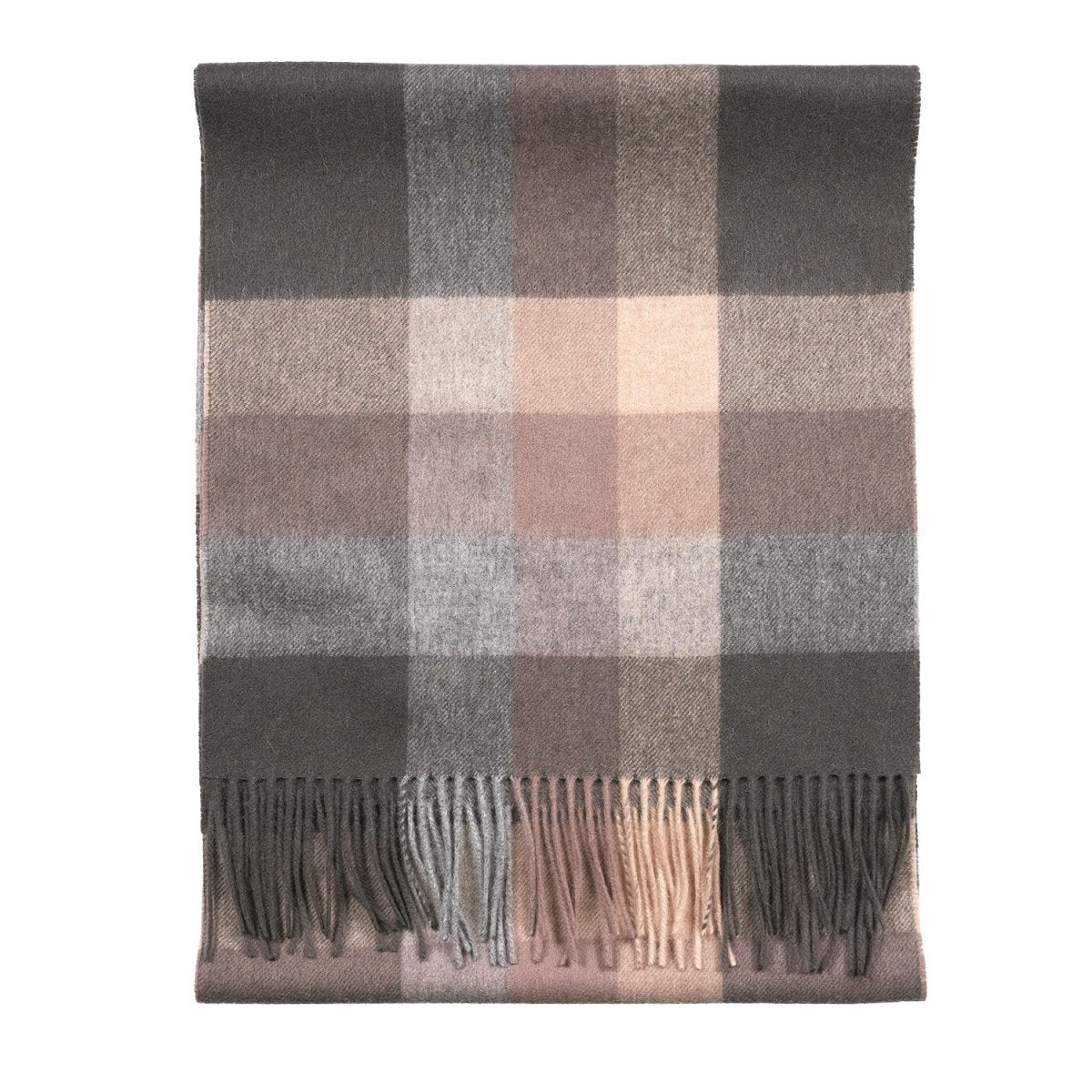 100% Lambswool Wide Scarf Soft Unisex Winter Wrap Heritage of Scotland - Galaxy Check Deep Taupe - Heritage Of Scotland -