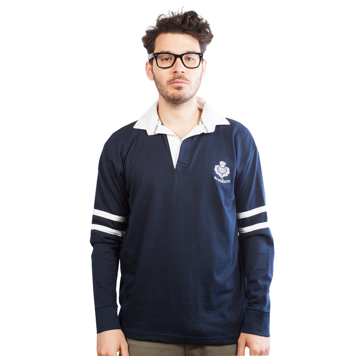 Gents Long Sleeve 2 Stripe Scotland Rugby Shirt
