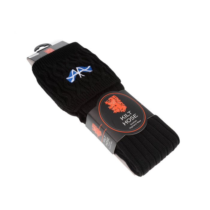 Adults 50% Embroidered Wool Kilt Socks Saltire / Black - Heritage Of Scotland - SALTIRE / BLACK