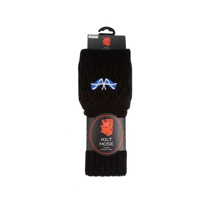 Adults 50% Embroidered Wool Kilt Socks Saltire / Black - Heritage Of Scotland - SALTIRE / BLACK