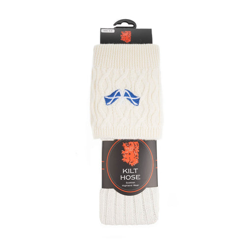 Adults 50% Embroidered Wool Kilt Socks Saltire / Off White - Heritage Of Scotland - SALTIRE / OFF WHITE
