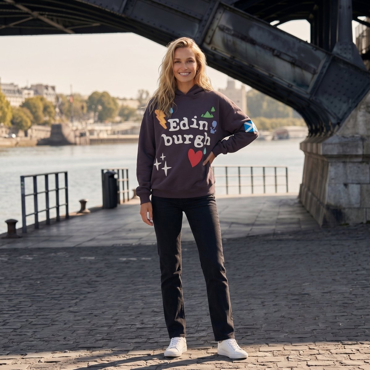 Adults Edinburgh 3D Puff Print Hoodie – Purple Scotland Hooded Sweatshirt - Heritage Of Scotland - XS