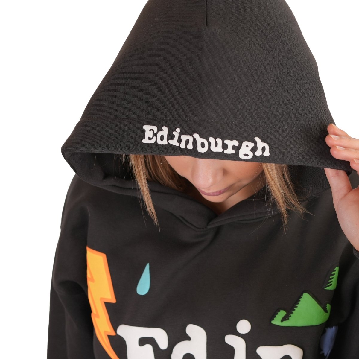 Adults Edinburgh 3D Puff Printed Hooded Top Charcoal - Heritage Of Scotland - CHARCOAL