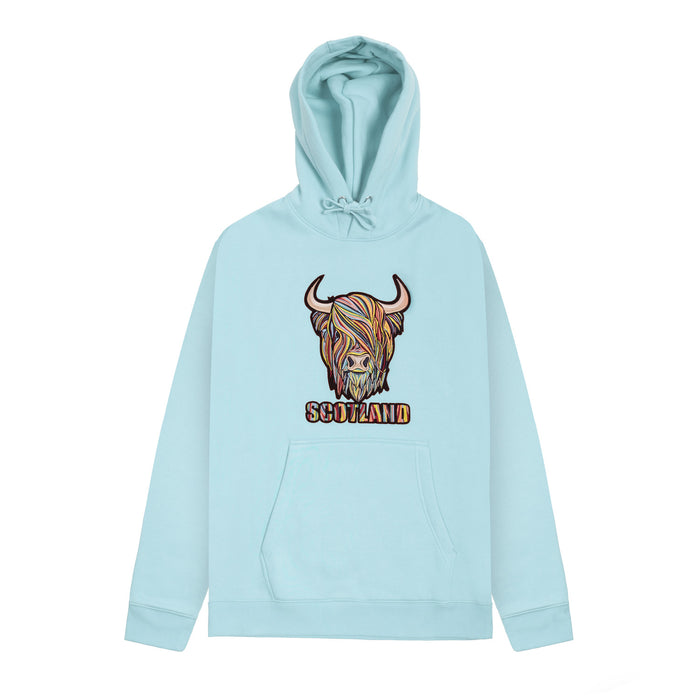 Adults Pastel Highland Cow Hooded Top Aqua - Heritage Of Scotland - AQUA