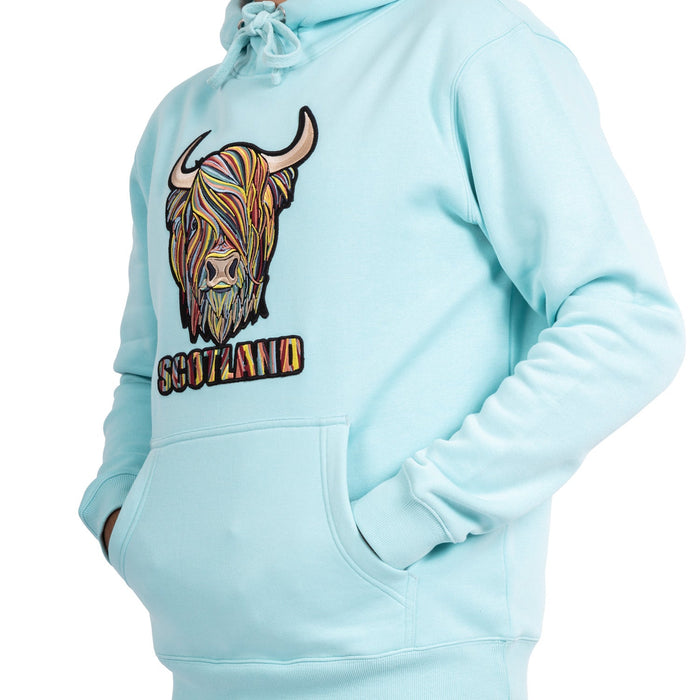 Adults Pastel Highland Cow Hooded Top Aqua - Heritage Of Scotland - AQUA
