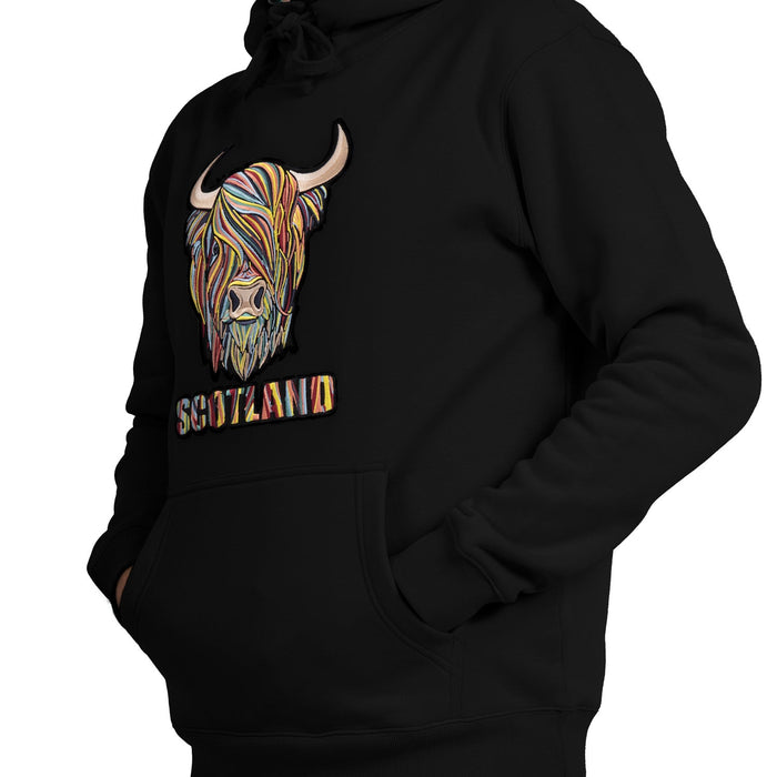 Adults Pastel Highland Cow Hooded Top Black - Heritage Of Scotland - BLACK