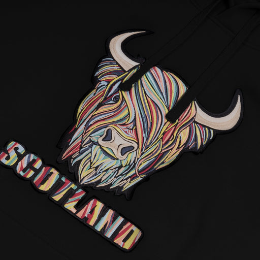 Adults Pastel Highland Cow Hooded Top Black - Heritage Of Scotland - BLACK