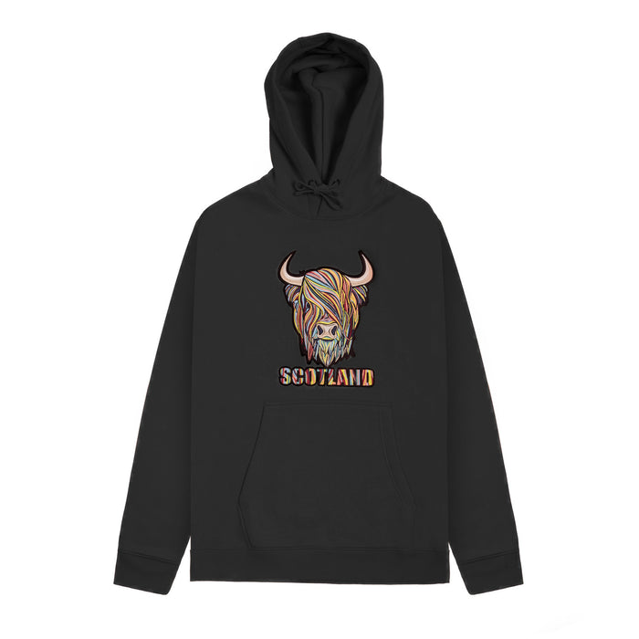 Adults Pastel Highland Cow Hooded Top Charcoal - Heritage Of Scotland - CHARCOAL