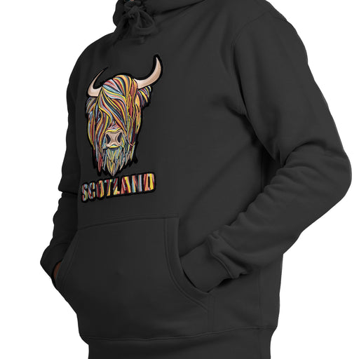 Adults Pastel Highland Cow Hooded Top Charcoal - Heritage Of Scotland - CHARCOAL