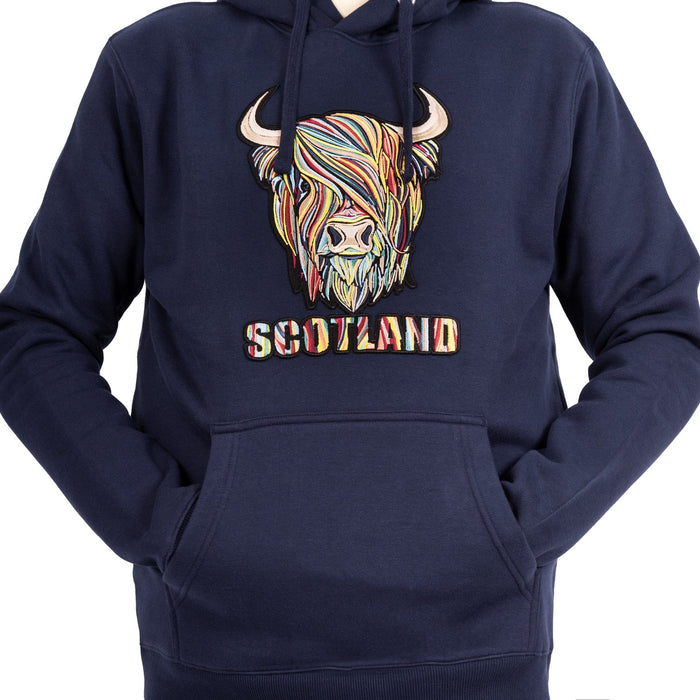 Adults Pastel Highland Cow Hooded Top Navy - Heritage Of Scotland - NAVY