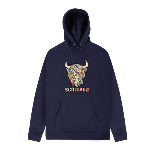 Adults Pastel Highland Cow Hooded Top Navy - Heritage Of Scotland - NAVY