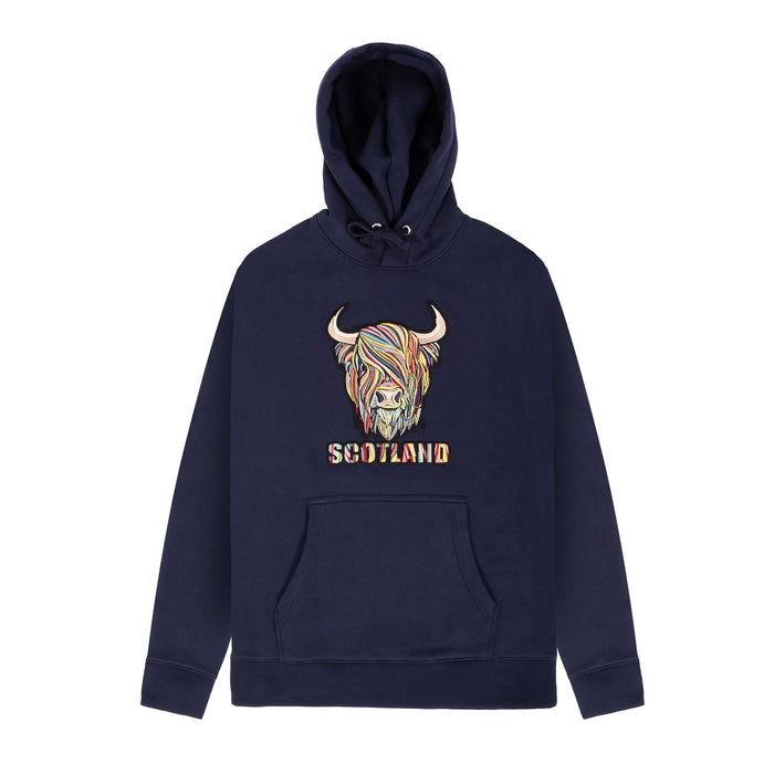 Adults Pastel Highland Cow Hooded Top Navy - Heritage Of Scotland - NAVY