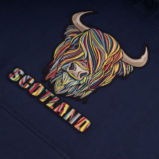 Adults Pastel Highland Cow Hooded Top Navy - Heritage Of Scotland - NAVY
