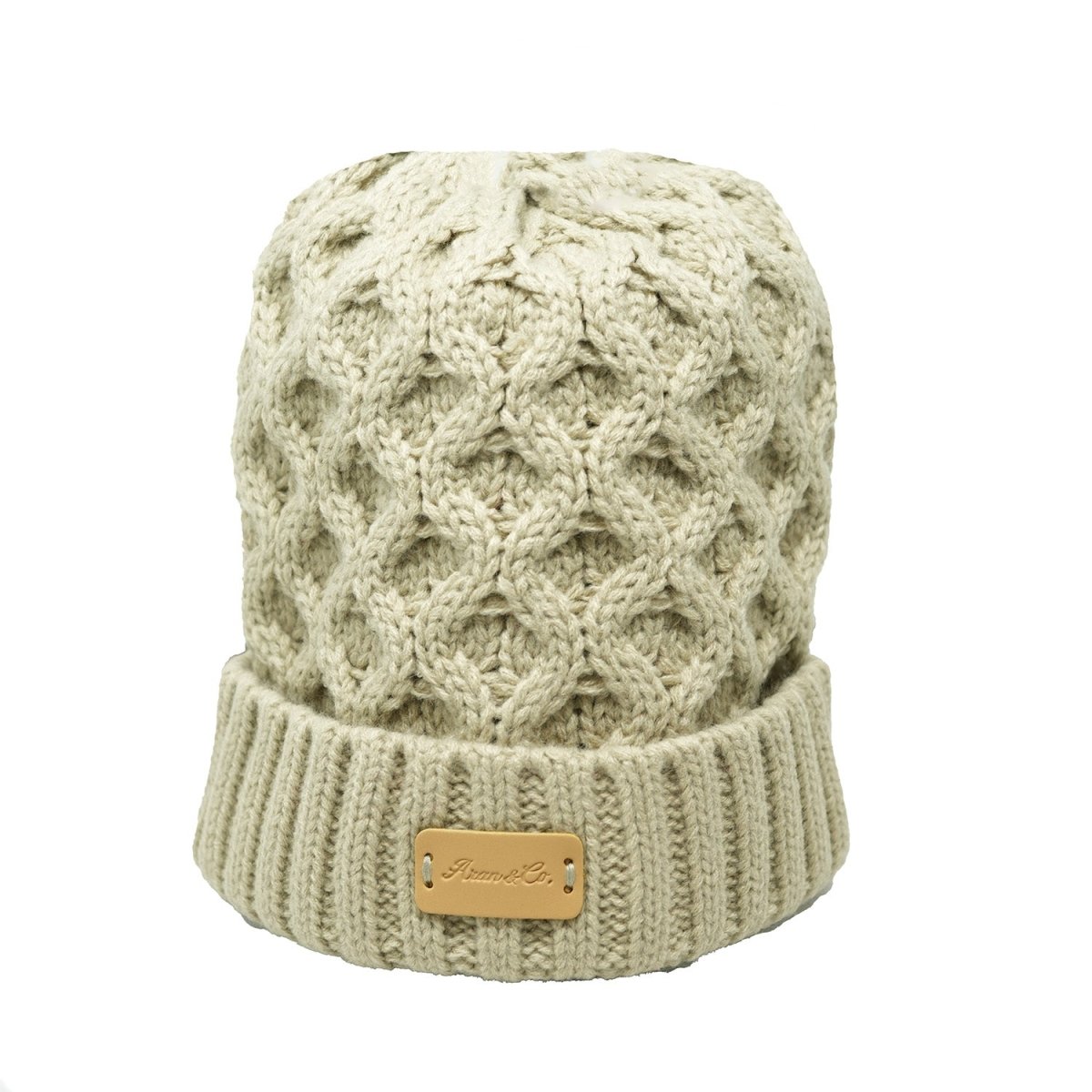 Aran Ladies Knitted Hat - Khaki - Heritage Of Scotland -