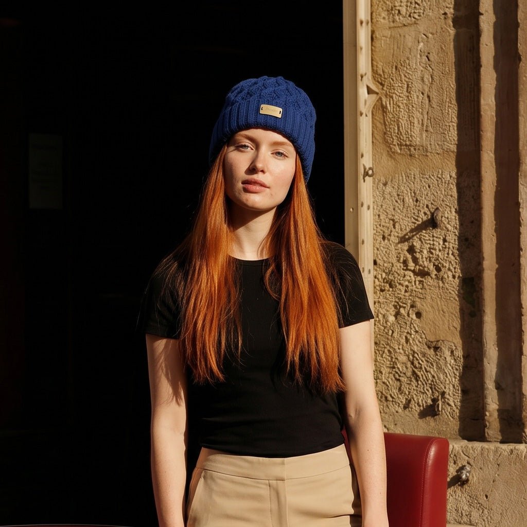 Aran Ladies Knitted Hat - Navy - Heritage Of Scotland -