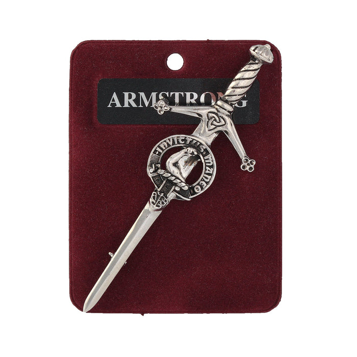 Armstrong Clan Badge, Kilt Pin, Lapel Pin, Cufflinks, Keyring/Key Fob & Gift Set — Fine Pewter by Art Pewter — Made in Scotland (Shiny Finish) - Heritage Of Scotland - Kilt Pin