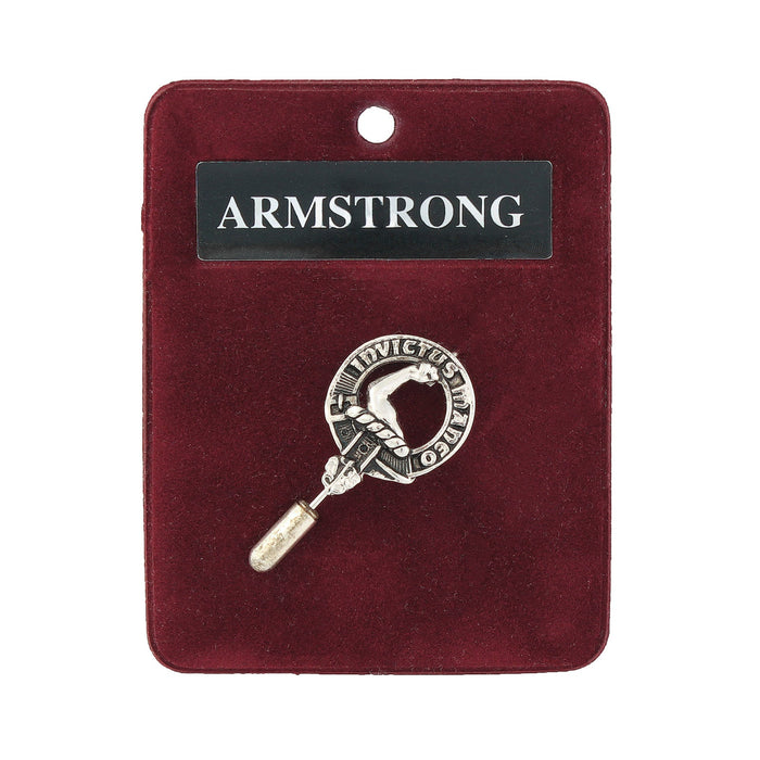 Armstrong Clan Badge, Kilt Pin, Lapel Pin, Cufflinks, Keyring/Key Fob & Gift Set — Fine Pewter by Art Pewter — Made in Scotland (Shiny Finish) - Heritage Of Scotland - Lapel Pin