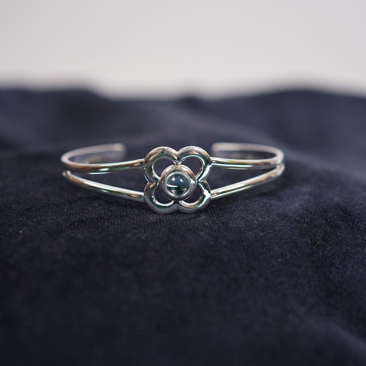 Art Pewter Birthstone Bangle - Silver Plated Pewter - Made in Scotland - March (Aquamarine) - Heritage Of Scotland -