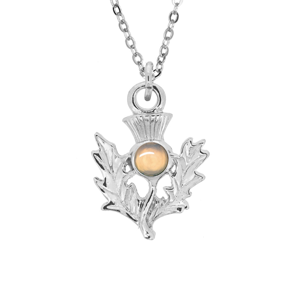 Art Pewter Scottish Thistle Birthstone Pendant - Silver Plated Pewter - Made in Scotland - Heritage Of Scotland - October (Opal)