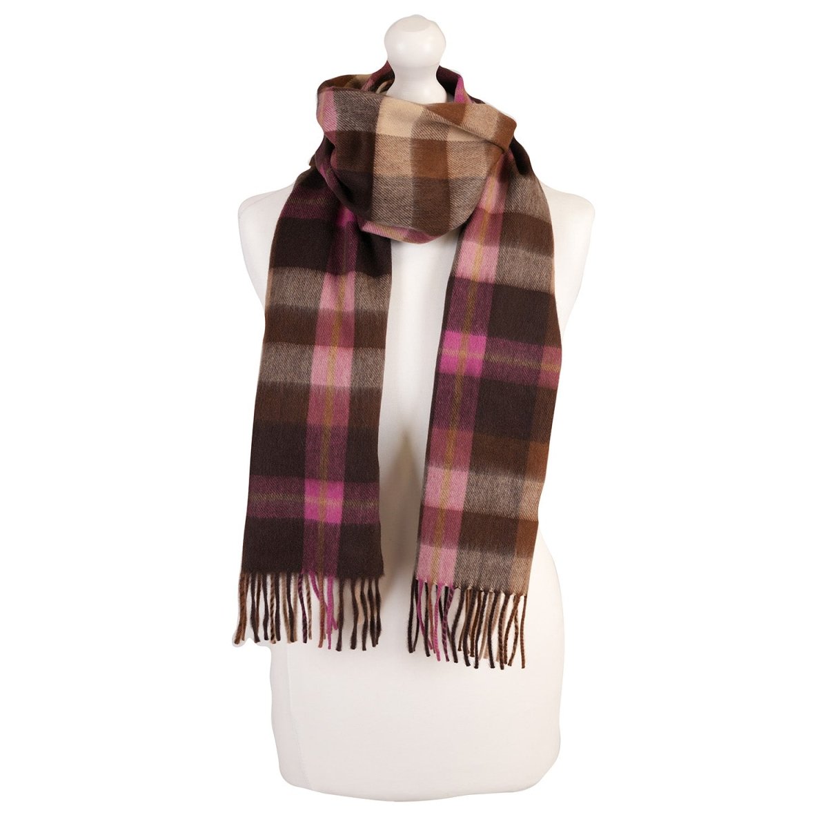 Balmoral 100% Cashmere Woven Scarf Tartan and Checks - Made in Scotland - BROOKE PINK - Heritage Of Scotland -