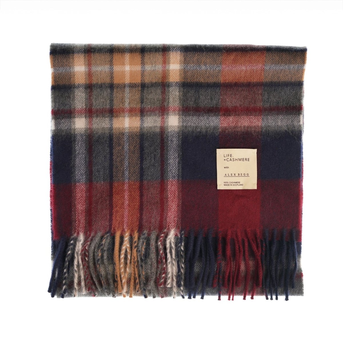 Balmoral 100% Cashmere Woven Scarf Tartan and Checks - Made in Scotland - EXPLODED BRUCE NAVY - Heritage Of Scotland -