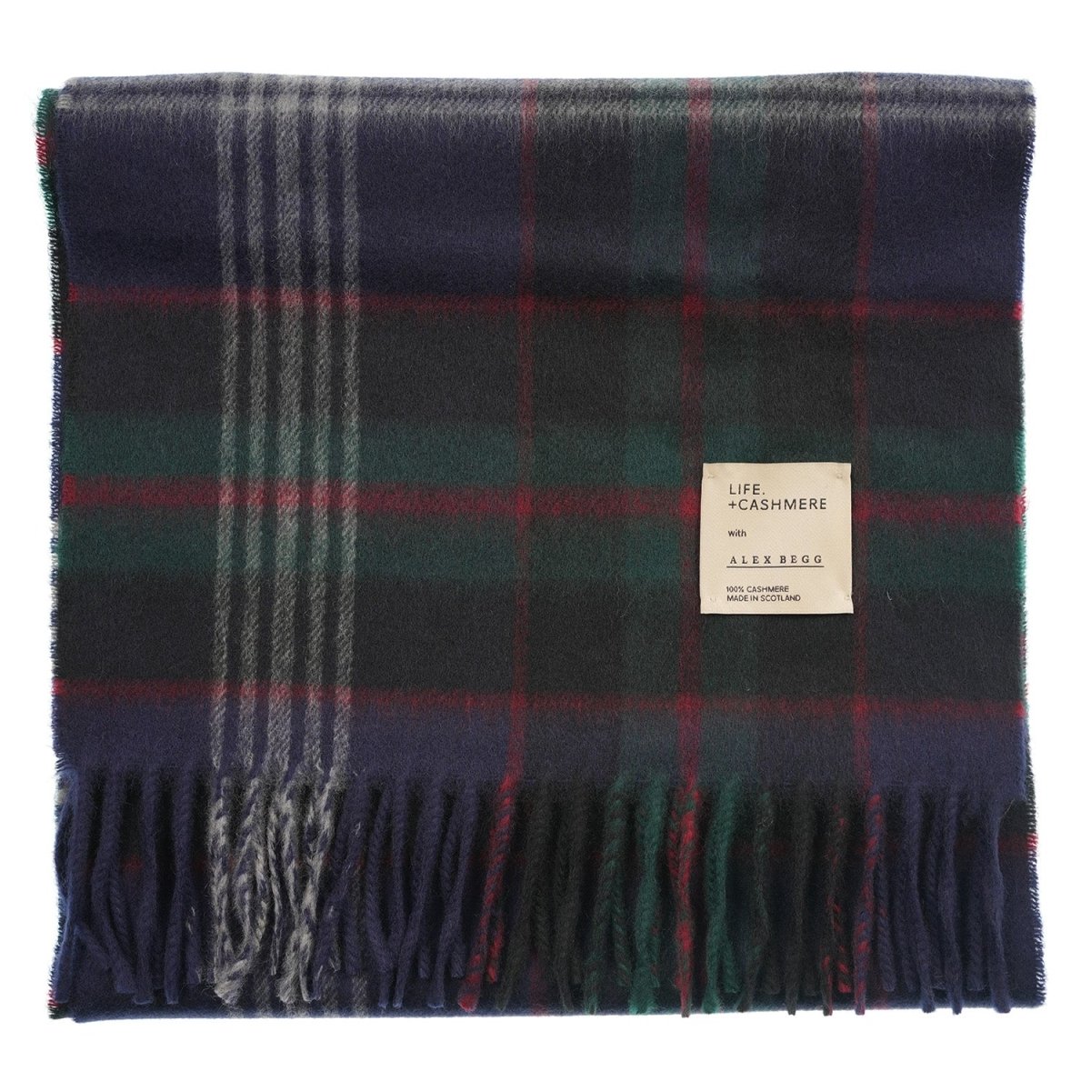 Balmoral 100% Cashmere Woven Scarf Tartan and Checks - Made in Scotland - FINE CHECK NAVY - Heritage Of Scotland -