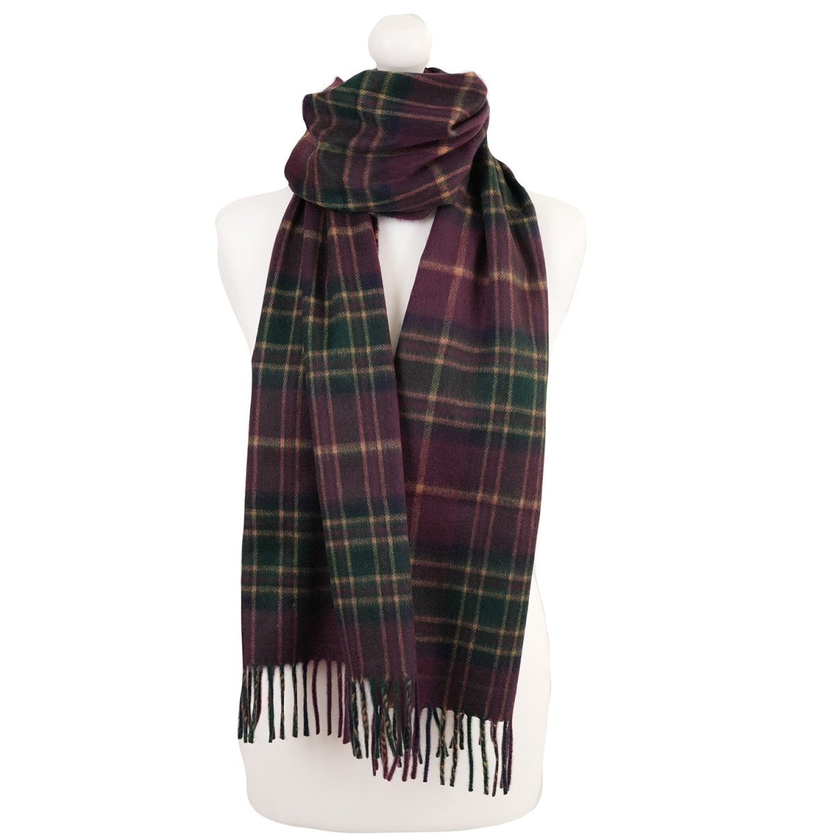 Balmoral 100% Cashmere Woven Scarf Tartan and Checks - Made in Scotland - MACKELLAR PLUM - Heritage Of Scotland -