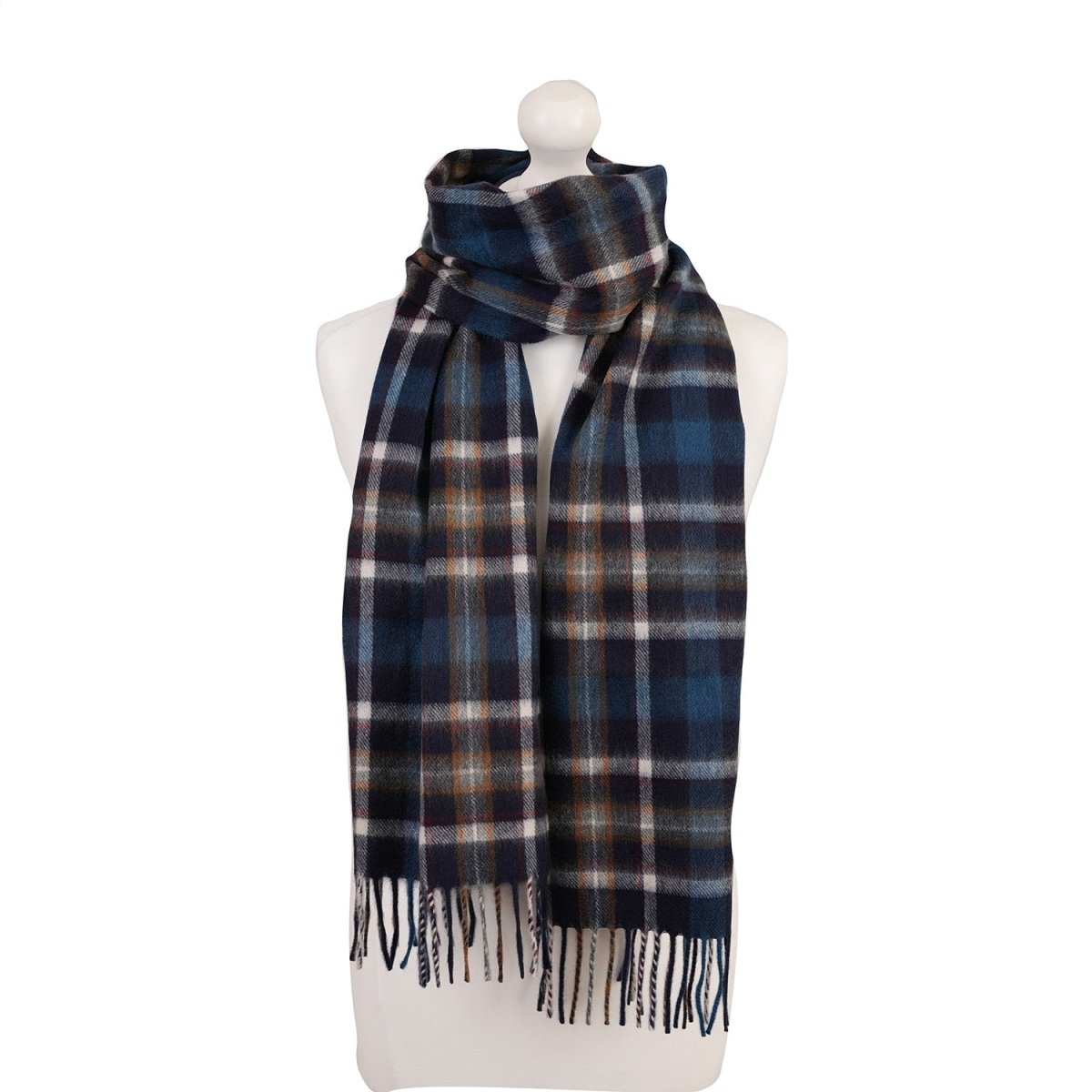 Balmoral 100% Cashmere Woven Scarf Tartan and Checks - Made in Scotland - REGULAR BRUCE NAVY - Heritage Of Scotland -