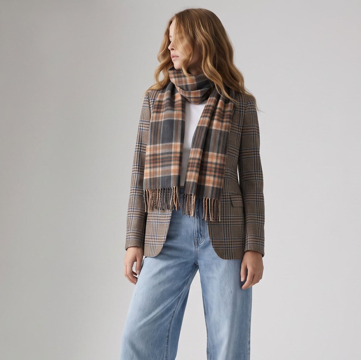 Balmoral 100% Cashmere Woven Scarf Tartan and Checks - Made in Scotland - TAWNEY - Heritage Of Scotland -
