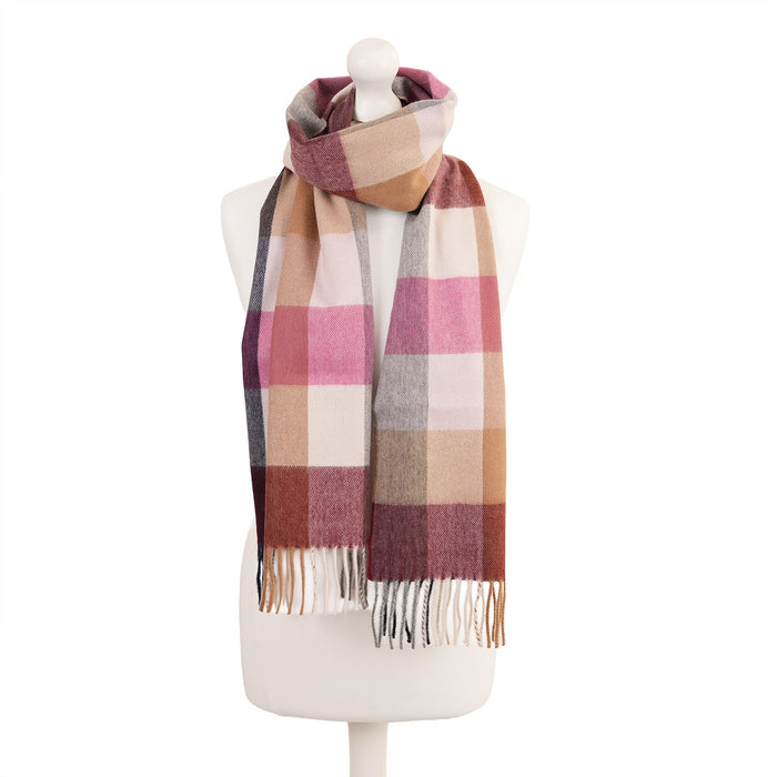 Balmoral 100% Cashmere Woven Scarf Tartans and Checks - Made in Scotland - Heritage Of Scotland - BLOCK CHECK NEW PINK