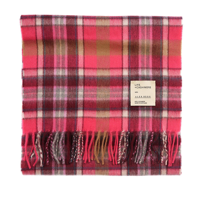 Balmoral 100% Cashmere Woven Scarf Tartans and Checks - Made in Scotland - Heritage Of Scotland - REGULAR BRUCE PINK
