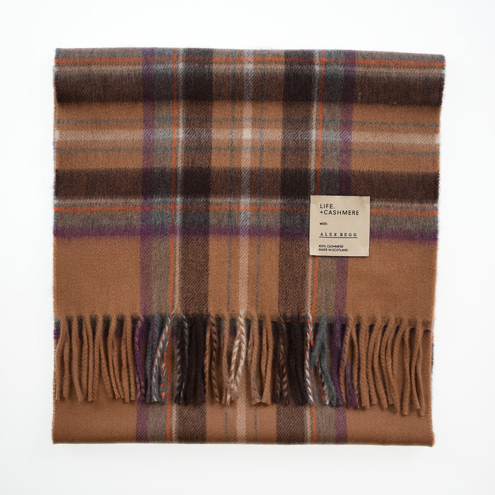 Balmoral 100% Cashmere Woven Scarf Tartans and Checks - Made in Scotland - Heritage Of Scotland - STEWART CAMEL