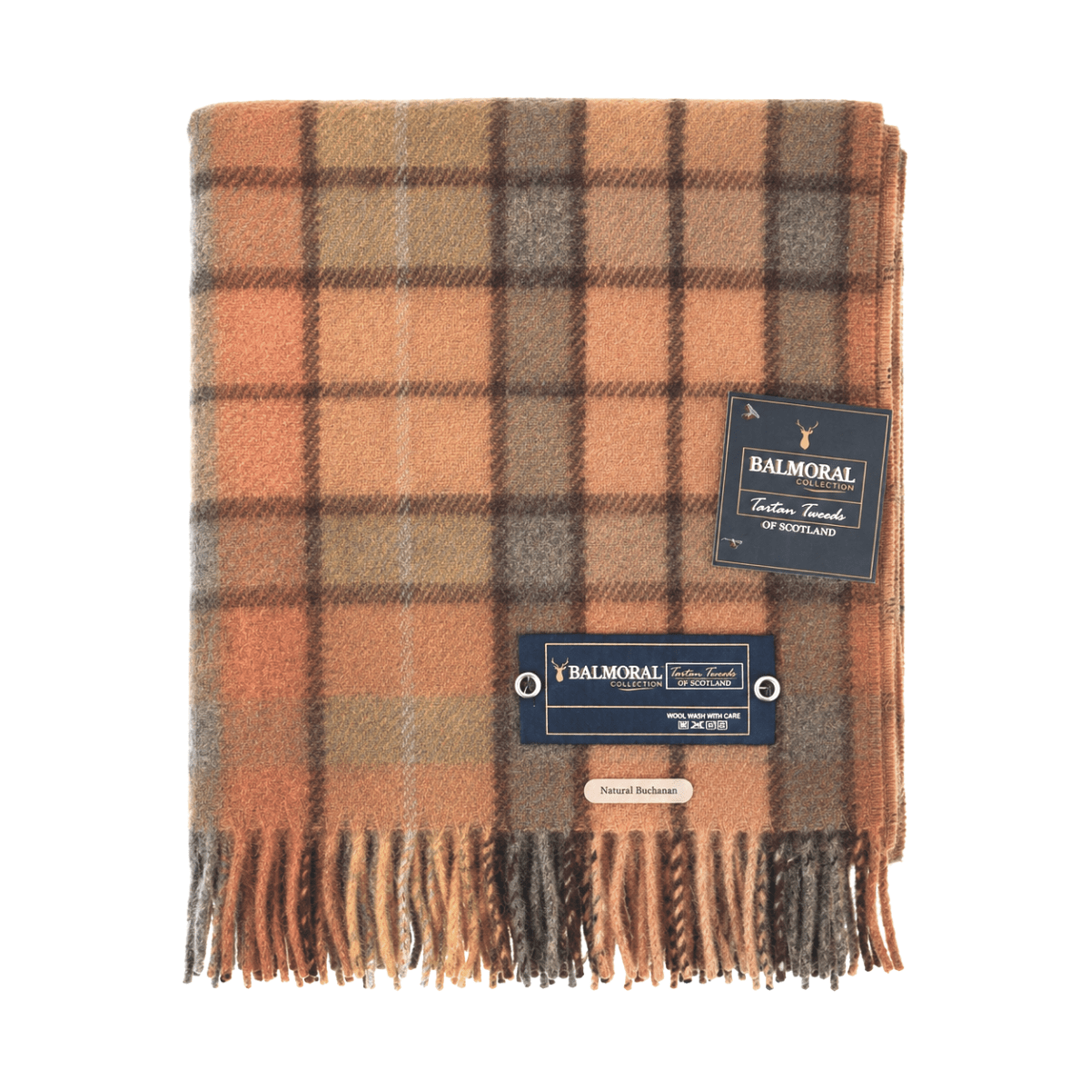 Balmoral Woollen Knee Blanket with Fringed Edges - Buchanan Natural - Heritage Of Scotland -