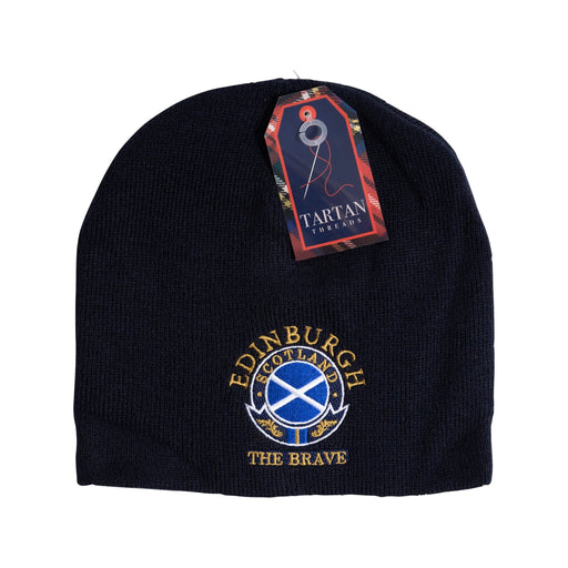 Beanie Hats Circle Edin/Scot/Flag/Brave - Heritage Of Scotland - NAVY