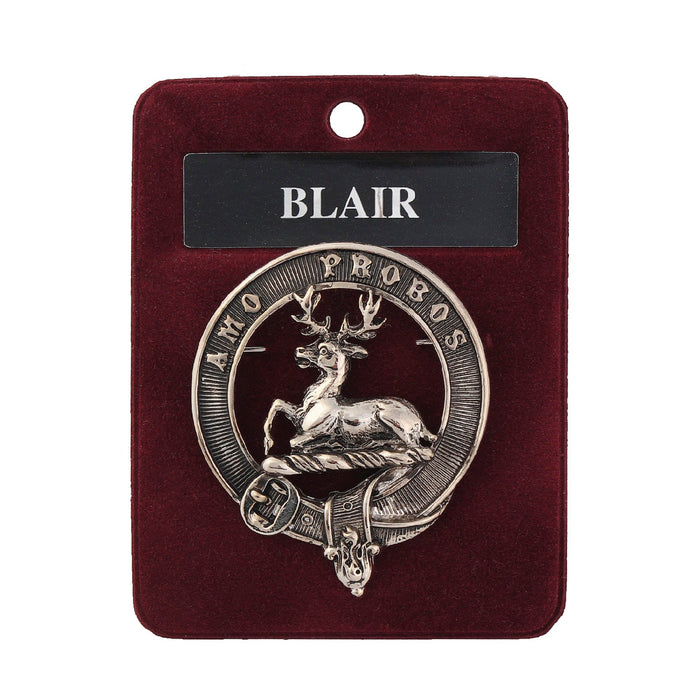 Blair Clan Badge, Kilt Pin, Lapel Pin, Cufflinks, Keyring/Key Fob & Gift Set — Fine Pewter by Art Pewter — Made in Scotland (Shiny Finish) - Heritage Of Scotland - Badge
