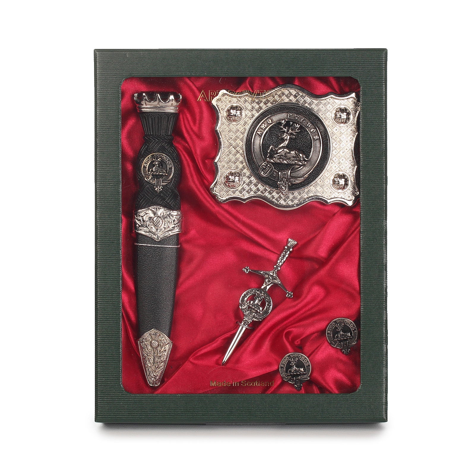 Blair Clan Badge, Kilt Pin, Lapel Pin, Cufflinks, Keyring/Key Fob & Gift Set — Fine Pewter by Art Pewter — Made in Scotland (Shiny Finish) - Heritage Of Scotland - Gift Set