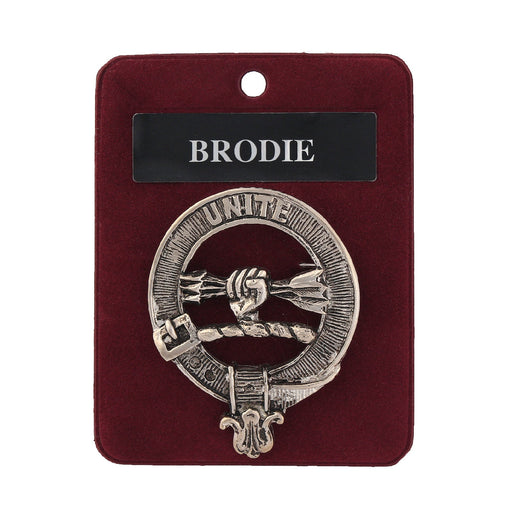 Brodie Clan Badge, Kilt Pin, Lapel Pin, Cufflinks, Keyring/Key Fob & Gift Set — Fine Pewter by Art Pewter — Made in Scotland (Shiny Finish) - Heritage Of Scotland - Badge