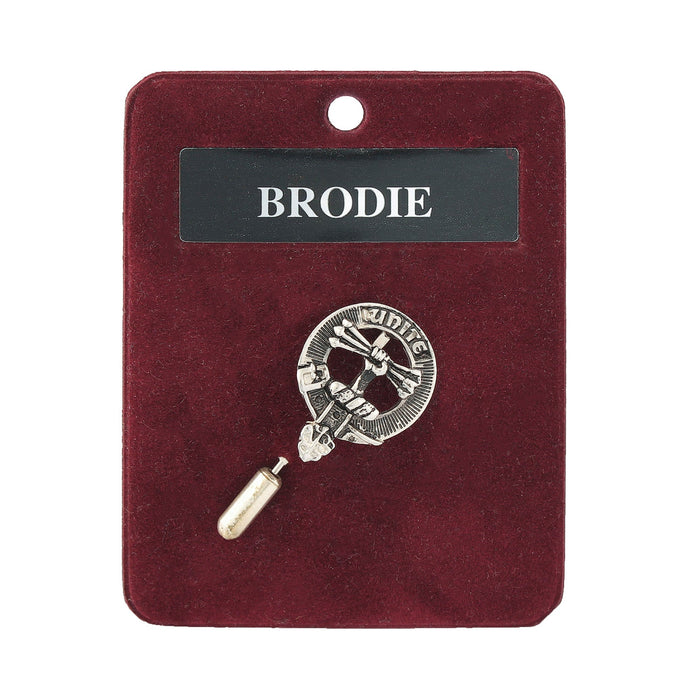Brodie Clan Badge, Kilt Pin, Lapel Pin, Cufflinks, Keyring/Key Fob & Gift Set — Fine Pewter by Art Pewter — Made in Scotland (Shiny Finish) - Heritage Of Scotland - Lapel Pin