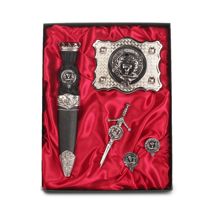 Buchanan Clan Badge, Kilt Pin, Lapel Pin, Cufflinks, Keyring/Key Fob & Gift Set — Fine Pewter by Art Pewter — Made in Scotland (Shiny Finish) - Heritage Of Scotland - Gift Set