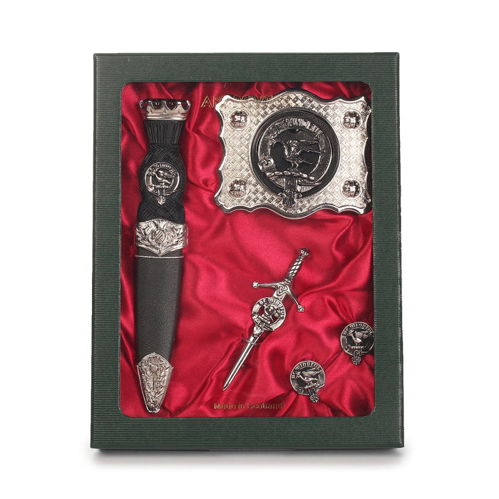 Campbell of Cawdor Clan Badge, Kilt Pin, Lapel Pin, Cufflinks, Keyring/Key Fob & Gift Set — Fine Pewter by Art Pewter — Made in Scotland (Shiny Finish) - Heritage Of Scotland - Gift Set