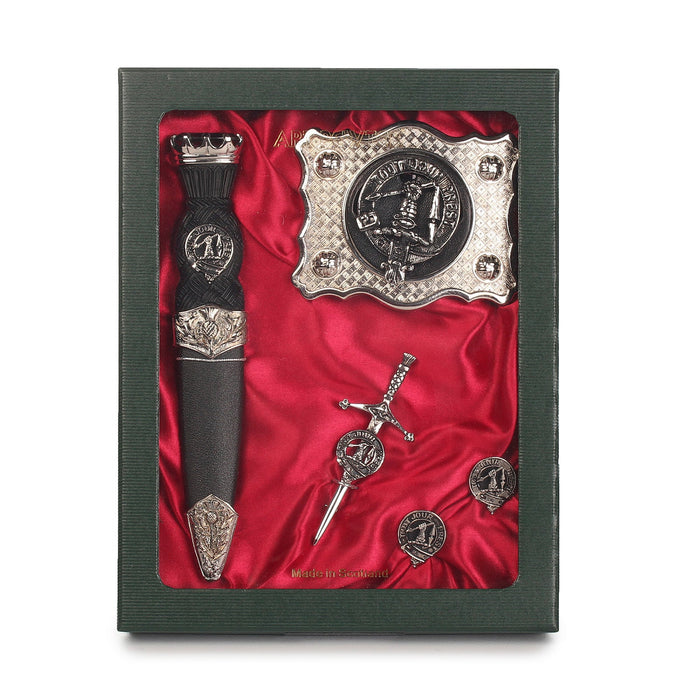 Carmichael Clan Badge, Kilt Pin, Lapel Pin, Cufflinks, Keyring/Key Fob & Gift Set — Fine Pewter by Art Pewter — Made in Scotland (Shiny Finish) - Heritage Of Scotland - Gift Set