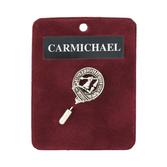 Carmichael Clan Badge, Kilt Pin, Lapel Pin, Cufflinks, Keyring/Key Fob & Gift Set — Fine Pewter by Art Pewter — Made in Scotland (Shiny Finish) - Heritage Of Scotland - Lapel Pin